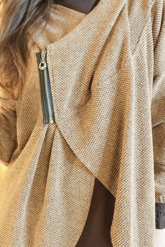 Waffle Zip Hooded Jacket Camel